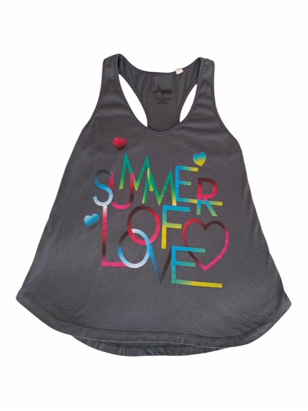 Hollywood Trash Summer of Love Racerback Tank Top Size S Gray Graphic